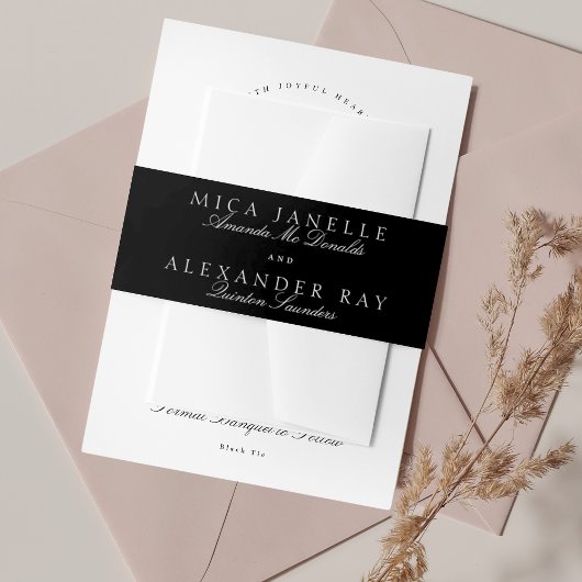 Tuxedo zwart klassieke kalligrafie formele bruilof uitnodigingen wikkel