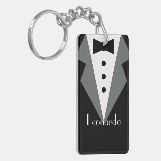 Tuxedo zwart Stropdas gepersonaliseerd Sleutelhanger (Voorkant Links)