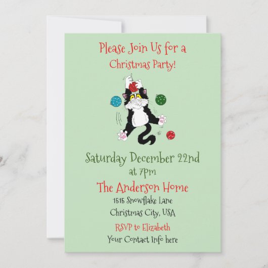 Tuxedo Zwart Wit Kat Kerstfeest Kaart (Voorkant)