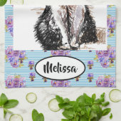 Tuxedo Zwart Wit Kat kunst Bloemen Dames Naam Theedoek (Gevouwen)