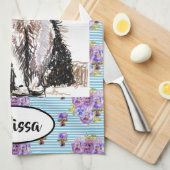 Tuxedo Zwart Wit Kat kunst Bloemen Dames Naam Theedoek (Quarter Fold)