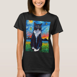 Tuxedo Zwart-Wit Kat Sterrennacht Kunst door Aja T-shirt