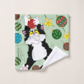 Tuxedo Zwart Wit Kerstmis Kat Bad Handdoek (Wasdoekje)