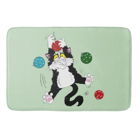 Tuxedo Zwart Wit Kerstmis Kat Badmat (Voorkant)