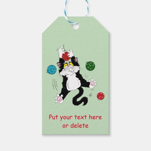 Tuxedo Zwart Wit Kerstmis Kat Cadeaulabel (Voorkant)
