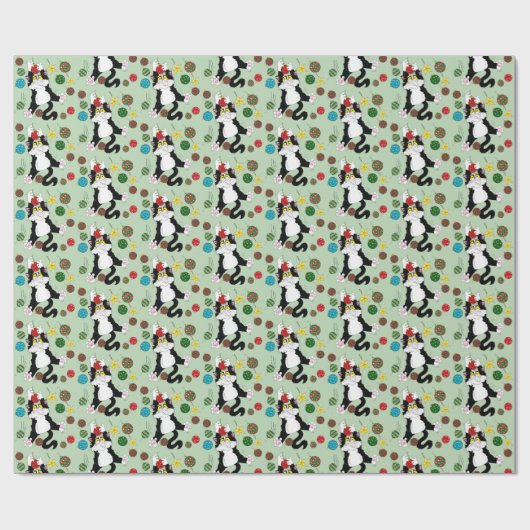 Tuxedo Zwart Wit Kerstmis Kat Cadeaupapier (Vlak)