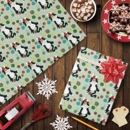 Tuxedo Zwart Wit Kerstmis Kat Cadeaupapier