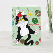 Tuxedo Zwart Wit Kerstmis Kat Kaart (Voorkant)