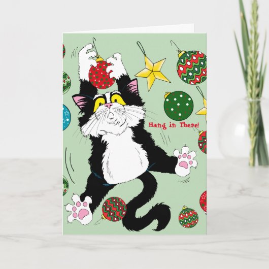 Tuxedo Zwart Wit Kerstmis Kat Kaart (Voorkant)