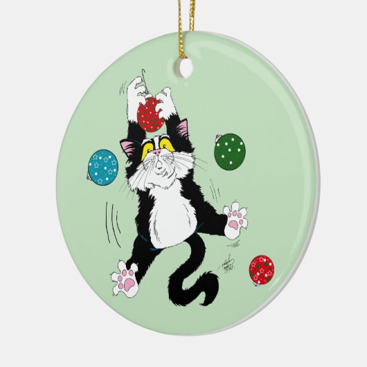 Tuxedo Zwart Wit Kerstmis Kat Keramisch Ornament (Links)