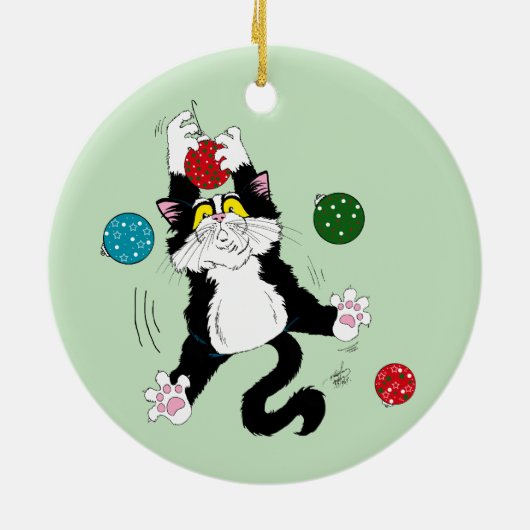 Tuxedo Zwart Wit Kerstmis Kat Keramisch Ornament (Achterkant)