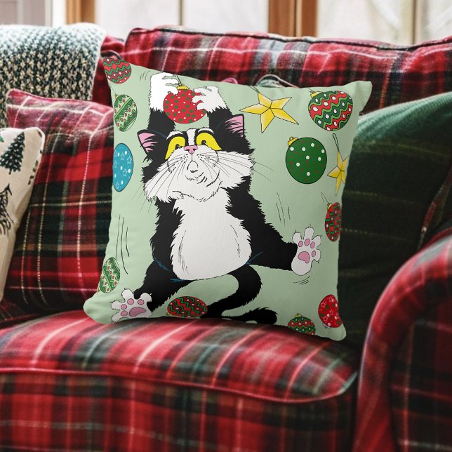 Tuxedo Zwart Wit Kerstmis Kat Kussen (Creator heeft geüpload)
