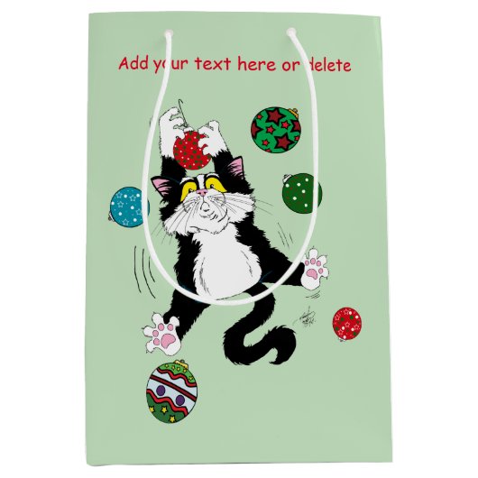 Tuxedo Zwart Wit Kerstmis Kat Medium Cadeauzakje (Voorkant)