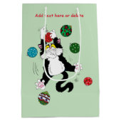 Tuxedo Zwart Wit Kerstmis Kat Medium Cadeauzakje (Achterkant)