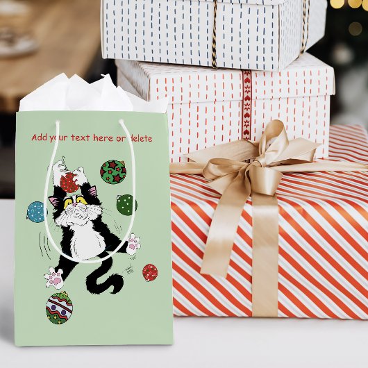 Tuxedo Zwart Wit Kerstmis Kat Medium Cadeauzakje