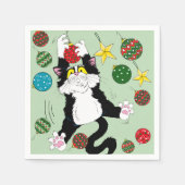 Tuxedo Zwart Wit Kerstmis Kat Servet (Voorkant)