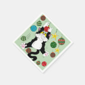 Tuxedo Zwart Wit Kerstmis Kat Servet (Hoek)