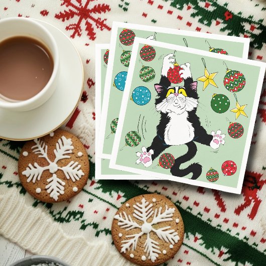 Tuxedo Zwart Wit Kerstmis Kat Servet