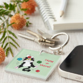 Tuxedo Zwart Wit Kerstmis Kat Sleutelhanger (Voorkant Rechts)