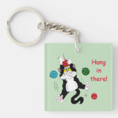 Tuxedo Zwart Wit Kerstmis Kat Sleutelhanger (voorkant)