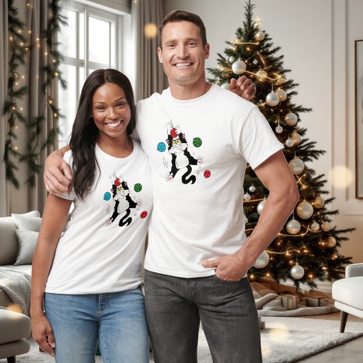 Tuxedo Zwart Wit Kerstmis Kat T-shirt
