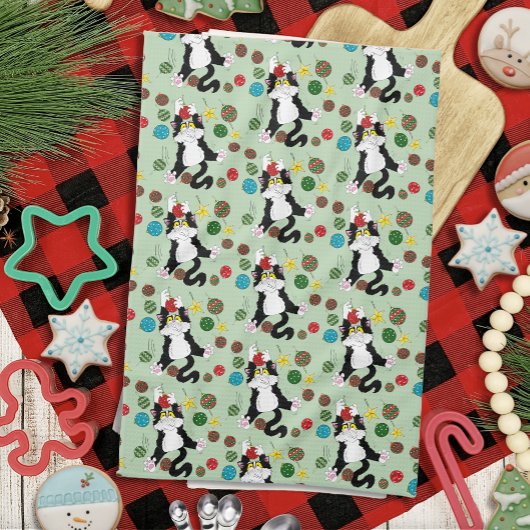Tuxedo Zwart Wit Kerstmis Kat Theedoek