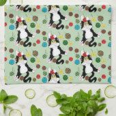Tuxedo Zwart Wit Kerstmis Kat Theedoek (Gevouwen)