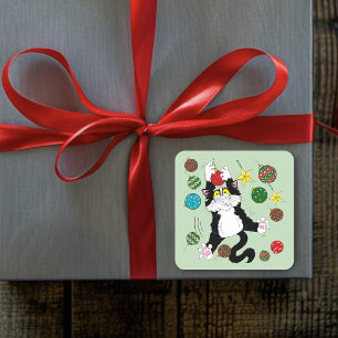 Tuxedo Zwart Wit Kerstmis Kat Vierkante Sticker