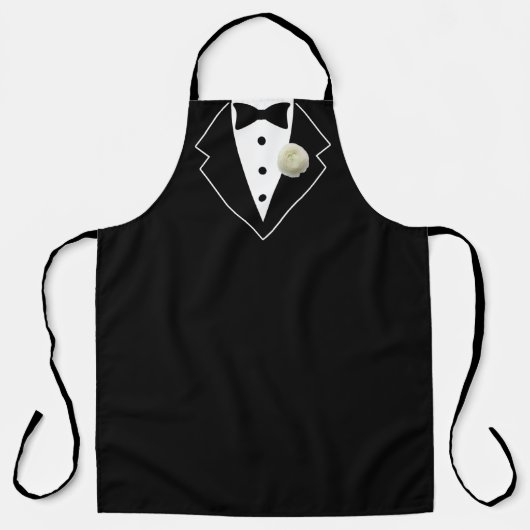 Tuxedo Zwart-Wit met Witte Bloem in Lapel Schort (Voorkant)