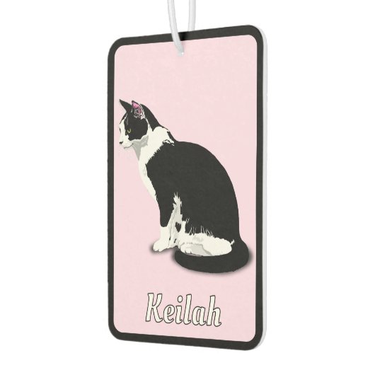 Tuxedo zwart-witte kat gepersonaliseerd luchtverfrisser (Links)