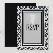 Tuxedo zwart, zilver en wit r.s.v.p aankondiging (Voorkant / Achterkant)