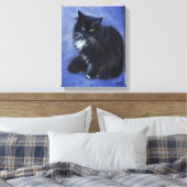 Tuxedo zwarte en witte kattenkunst van Renee Lavoi Canvas Afdruk (Insitu (Slaapkamer))