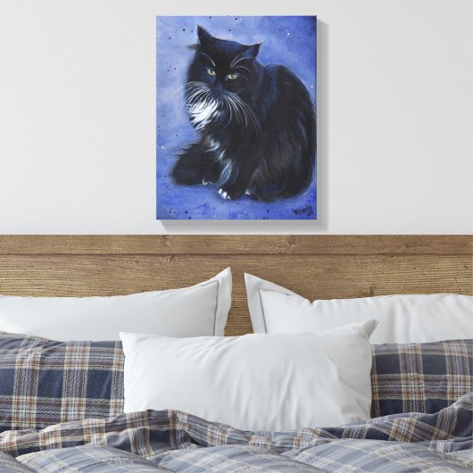 Tuxedo zwarte en witte kattenkunst van Renee Lavoi Canvas Afdruk (Insitu (Slaapkamer))