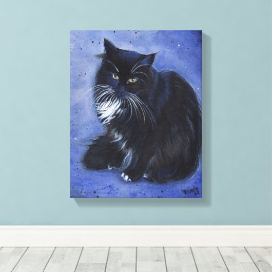 Tuxedo zwarte en witte kattenkunst van Renee Lavoi Canvas Afdruk (Insitu (Houten vloer))