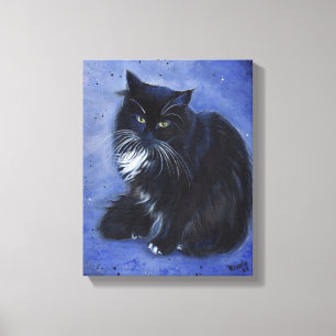 Tuxedo zwarte en witte kattenkunst van Renee Lavoi Canvas Afdruk