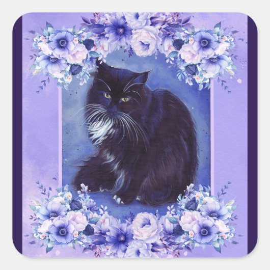Tuxedo zwarte en witte kattenkunst van Renee Lavoi Vierkante Sticker (Voorkant)