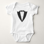 Tuxedo zwarte revers en boog stropdas en wit T-shi Romper (Voorkant)