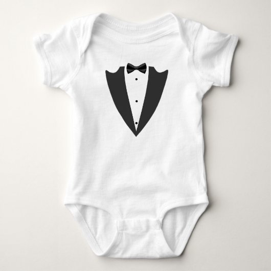 Tuxedo zwarte revers en boog stropdas en wit T-shi Romper (Voorkant)