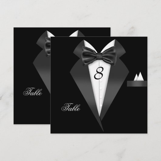 Tuxedo Zwarte Tafel Nummer Stoelkaart Kaart (Voorkant / Achterkant)