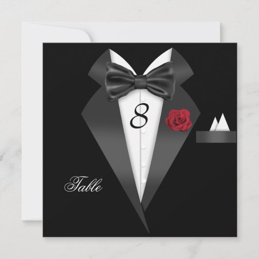 Tuxedo Zwarte Tafel Nummer Zitplaatskaart Kaart (Voorkant)