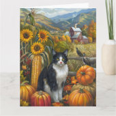 Tuxedokat Herfst Oogst Thanksgiving Kaart (Voorkant)
