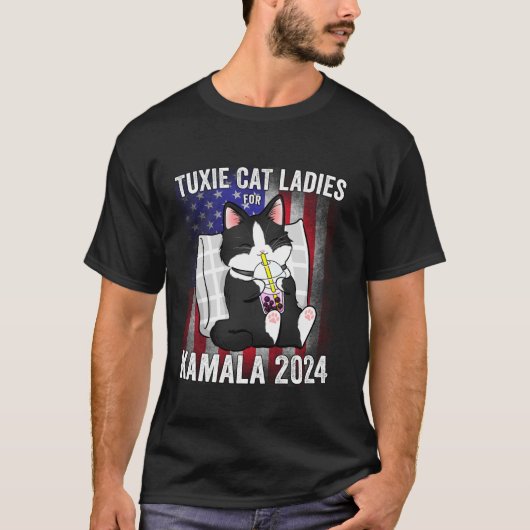 Tuxie Cat Dames voor Kamala 2024 USA Presidential T-shirt (Voorkant)