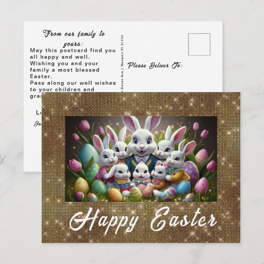 *~* TV1 Happy EasterBunny Flowers Eggs Briefkaart (Voorkant / Achterkant)