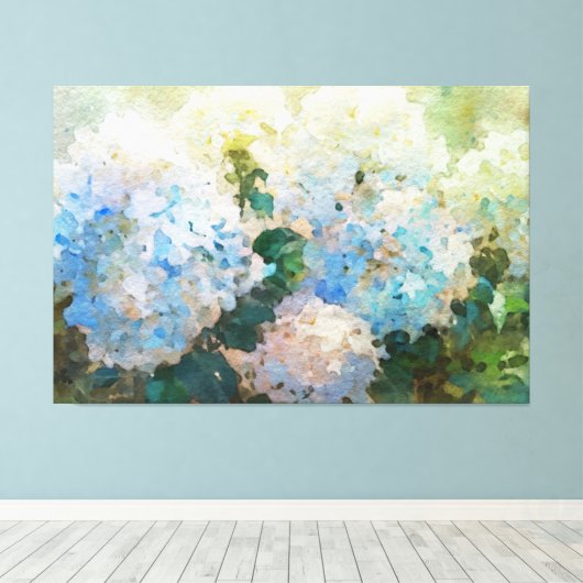 *~* TV2 Blauw Roze Hydrangea kunst Canvas Print (Insitu (Houten vloer))