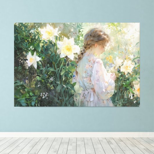 *~* TV2 Fantasie Daffodils Uitgerekte Canvas Print (Insitu (Houten vloer))