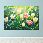 *~* TV2 Rode Witte Tulpen Uitgerekte Canvas Print (Insitu (Houten vloer))