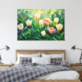 *~* TV2 Rode Witte Tulpen Uitgerekte Canvas Print (Insitu (Slaapkamer))