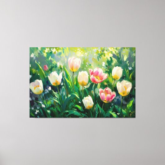 *~* TV2 Rode Witte Tulpen Uitgerekte Canvas Print (Voorkant)