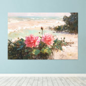 *~* TV2 Roze Strand Rozen Stretched Canvas Print (Insitu (Houten vloer))