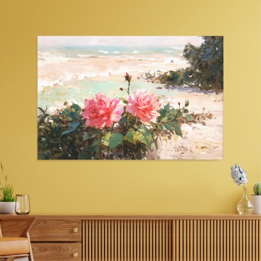 *~* TV2 Roze Strand Rozen Stretched Canvas Print (Insitu (Woonkamer))
